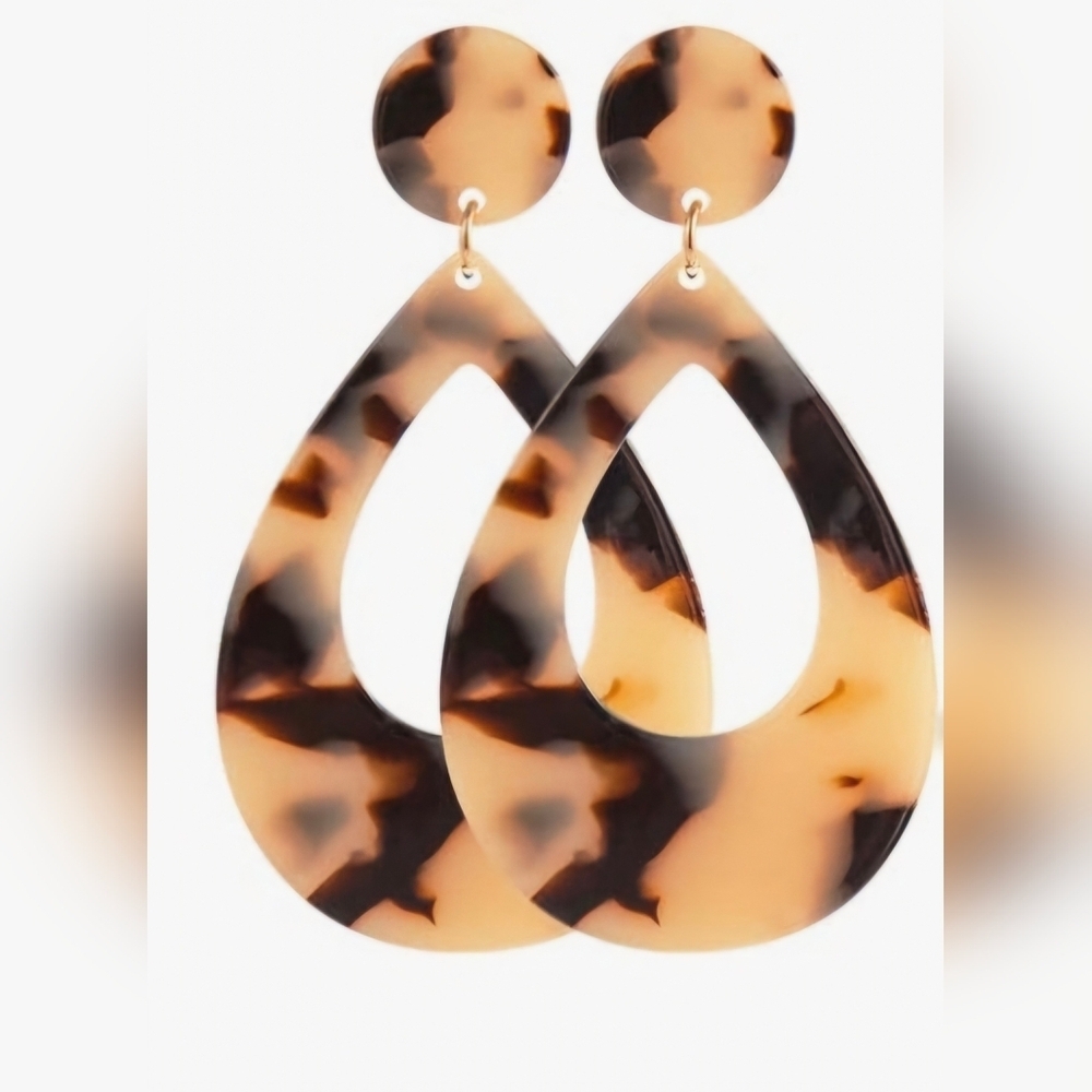Brown and Black Tortoiseshell Teardrop Earrings, NEW! - Picture 2 of 3